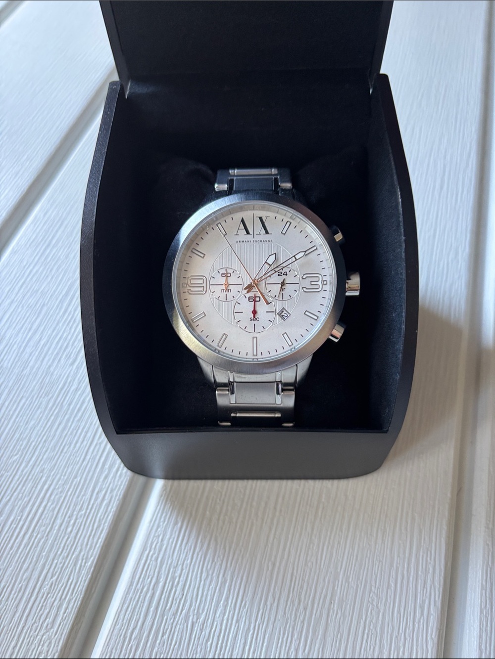 Armani Exchange Silver Men's Stainless Steel Chronograph Watch needs battery